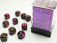 CHESSEX - Dados Gemini Black-Purple/Gold 12mm c/36 - Gamesmart
