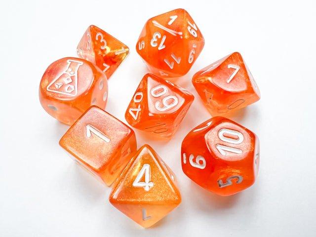 CHESSEX - Dados Poliédricos Borealis Blood Orange/White Luminary - Gamesmart