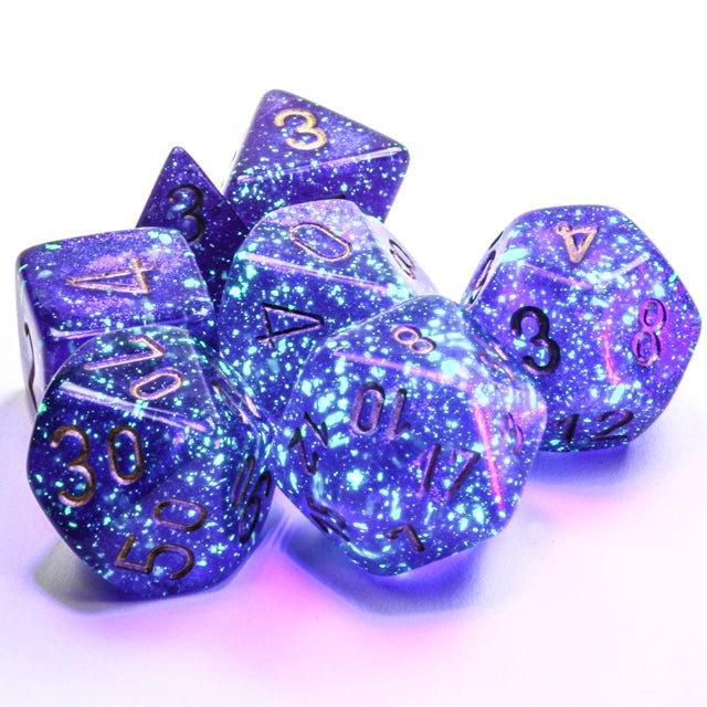 CHESSEX - Dados Poliédricos Borealis Royal Purple/Gold Luminary - Gamesmart CHESSEX - Dados Poliédricos Borealis Royal Purple/Gold Luminary - Gamesmart