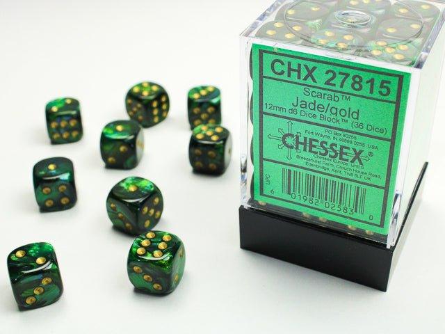 CHESSEX - Dados Scarab Jade/Gold 12mm c/36 - Gamesmart