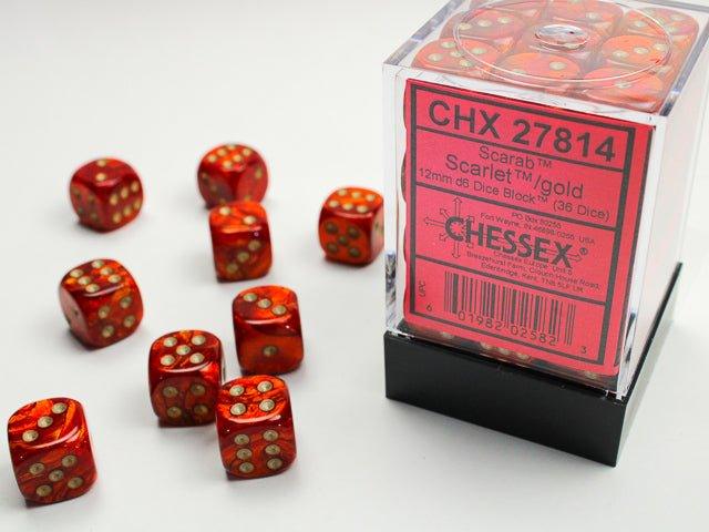 CHESSEX - Dados Scarab Scarlet/Gold 12mm c/36 - Gamesmart