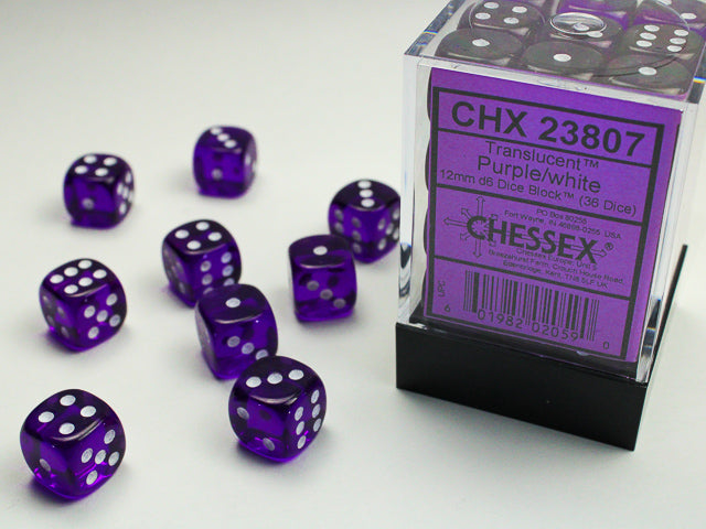 CHESSEX - Dados Translucent Purple/white 12mm c/36