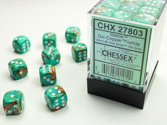 CHESSEX - Dados Marble Oxi Copper/White 12mm c/36 - Gamesmart