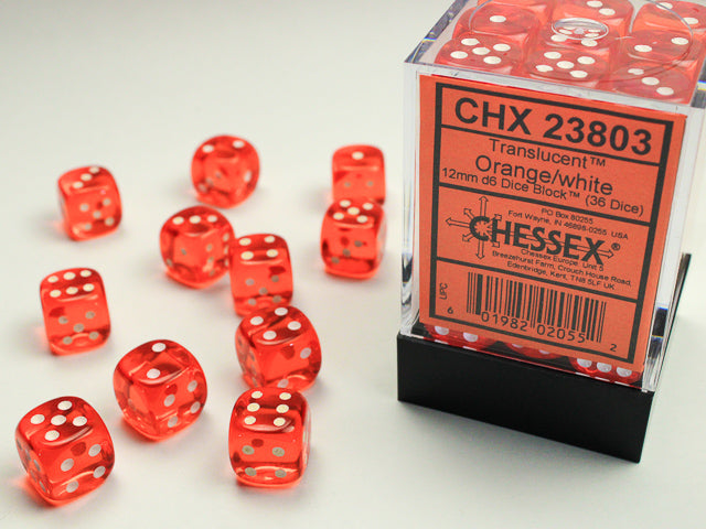 CHESSEX - Dados Translucent Orange/white 12mm c/36