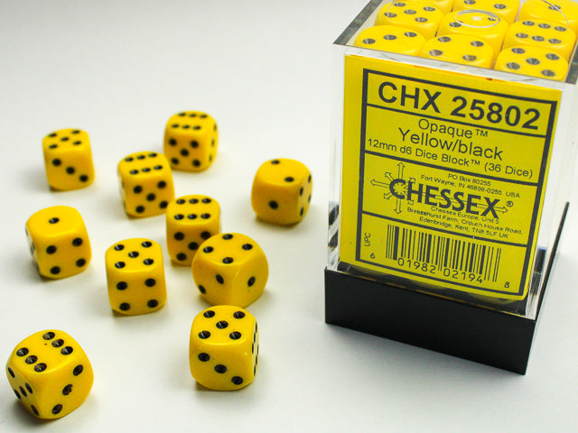 CHESSEX - Dados Opaque Yellow/black 12mm c/36