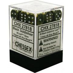 CHESSEX - Dados Leaf Black Gold/silver 12mm c/36