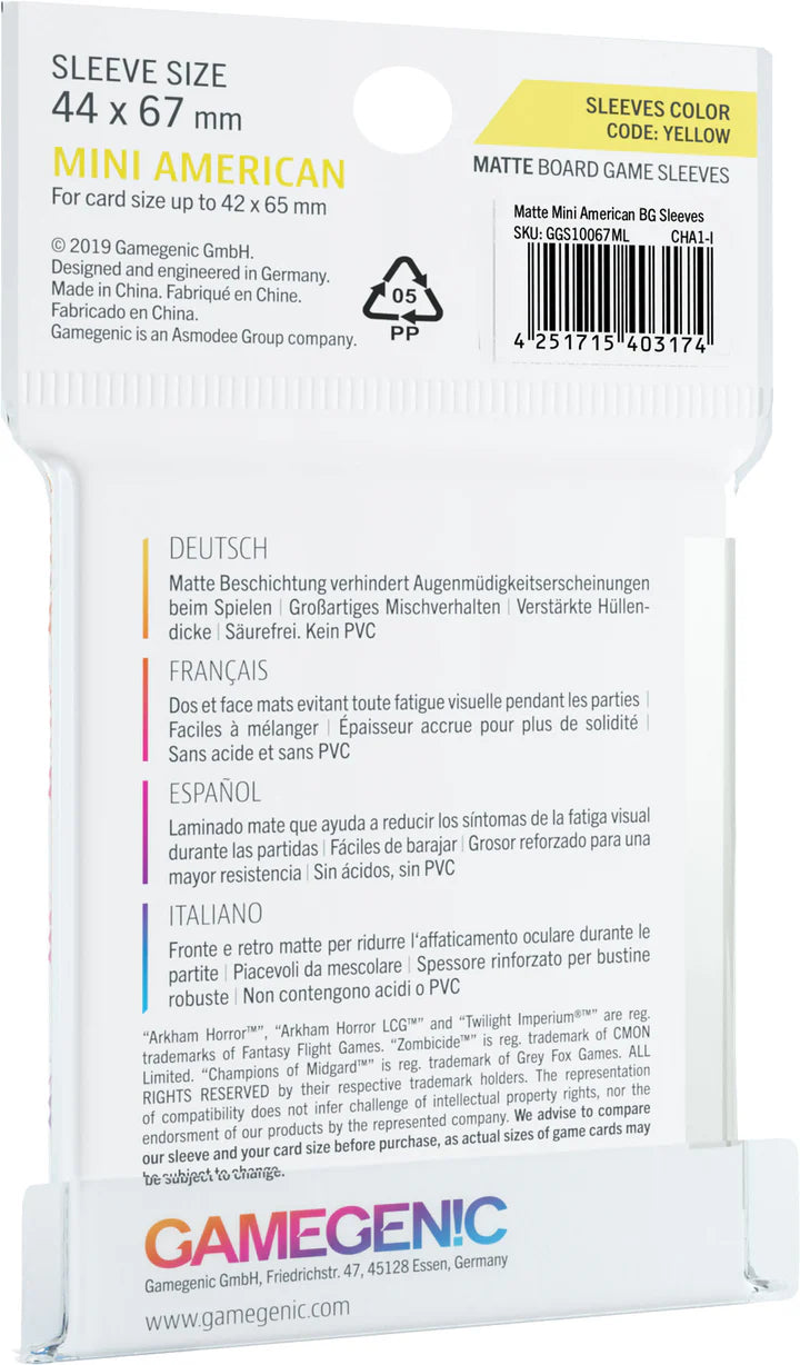 Gamegenic - Micas MATTE Sleeves: Mini American c/50 Clear