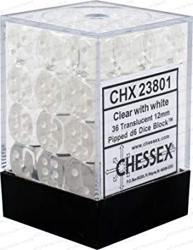 CHESSEX - Dados Clear/White 12mm c/36 - Gamesmart - Chessex