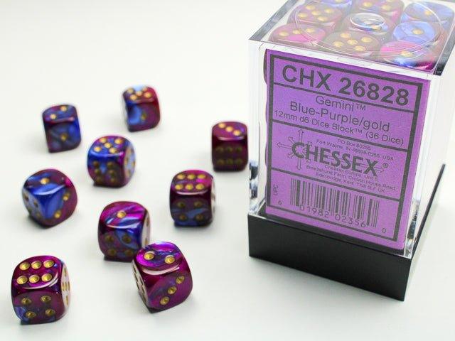 CHESSEX - Dados Gemini Blue - Purple/Gold 12mm c/36 - Gamesmart - Chessex