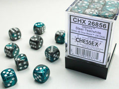 CHESSEX - Dados Gemini Steel - Teal/white 12mm c/36 - Gamesmart - Chessex
