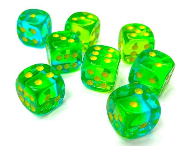 CHESSEX - Dados Gemini Translucent Green - Teal/yellow 12mm c/36 - Gamesmart - Chessex