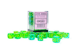 CHESSEX - Dados Gemini Translucent Green - Teal/yellow 12mm c/36 - Gamesmart - Chessex