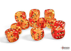 Chessex - Dados Gemini Translucent Red - Yellow/gold 12mm c/36 - Gamesmart - Chessex