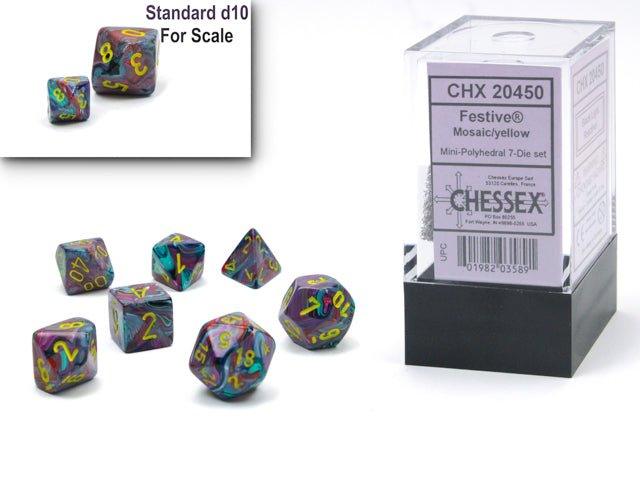 CHESSEX - Dados Minipoliédricos Festive Mosaic/Yellow - Gamesmart - Chessex