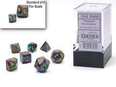 CHESSEX - Dados Minipoliédricos Festive Mosaic/Yellow - Gamesmart - Chessex