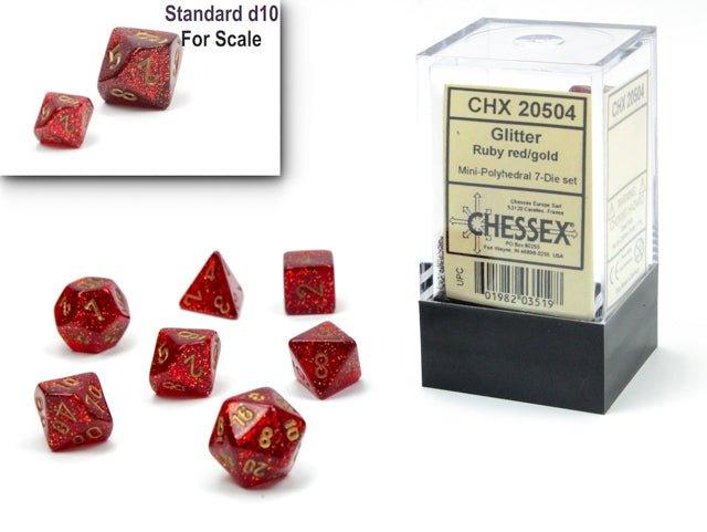 CHESSEX - Dados Minipoliédricos Glitter Ruby Red/Gold - Gamesmart