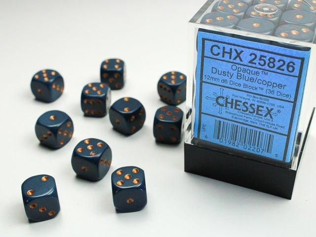 CHESSEX - Dados Opaque Dusty Blue/Copper 12mm c/36 - Gamesmart - Chessex