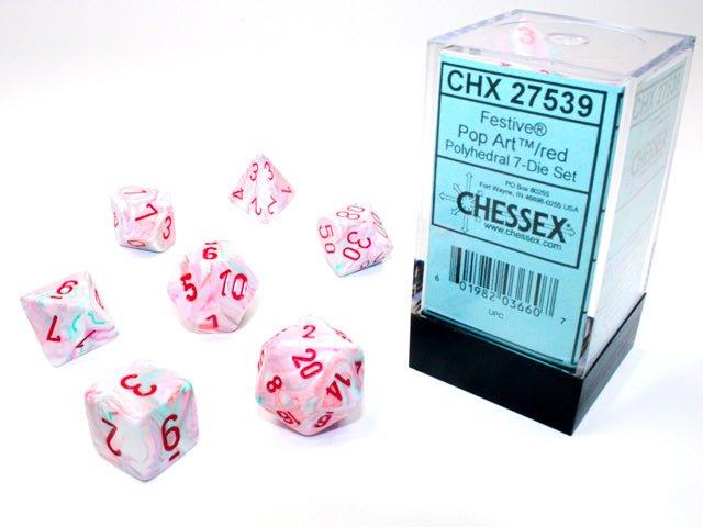 CHESSEX - Dados Poliédricos Festive Pop Art/Red - Gamesmart - Chessex