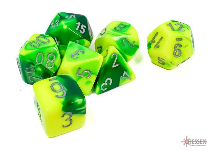 CHESSEX - Dados Poliédricos Gemini Green-Yellow/SIlver - Gamesmart