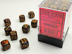 CHESSEX - Dados Scarab Blue - Blood/Gold 12mm c/36 - Gamesmart - Chessex