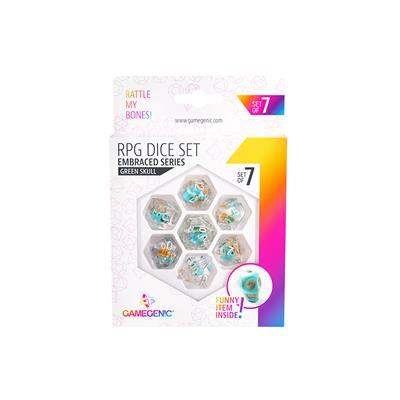 Gamegenic - Embraced Series Green Skull RPG Dice Set (7pcs) - Gamesmart - Asmodee