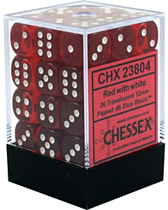 CHESSEX - Dados Red/White Translucent 12mm  c/36
