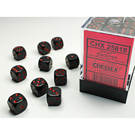 CHESSEX - Dados Opaque Black/Red 12 mm c/36